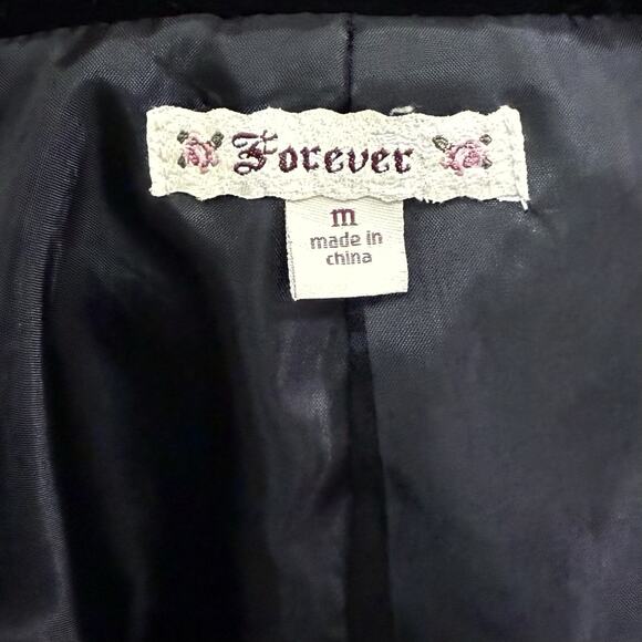 Vintage Y2K Forever 21 Blazer Women's M Black Velvet Velour Pouch Pocket Jacket - Picture 5 of 8
